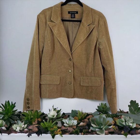 Calvin Klein Jeans Women’s Solid Single Breasted Corduroy Jacket Brown Size XL - Picture 1 of 7